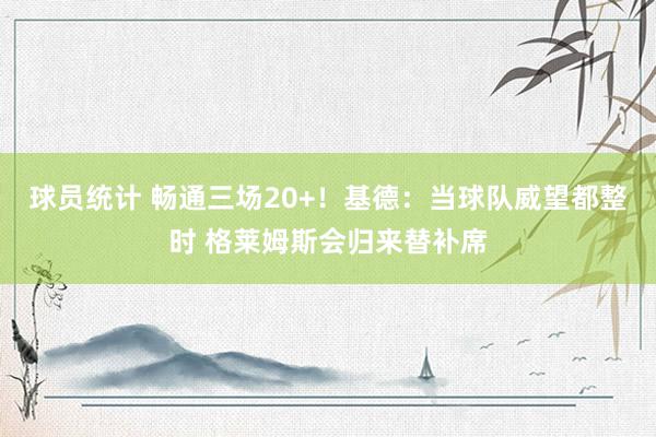 球员统计 畅通三场20+！基德：当球队威望都整时 格莱姆斯会归来替补席