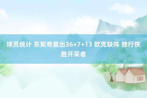 球员统计 东契奇复出36+7+13 欧克缺阵 独行侠胜开采者