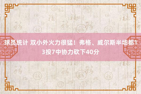 球员统计 双小外火力很猛！弗格、威尔斯半场都13投7中协力砍下40分