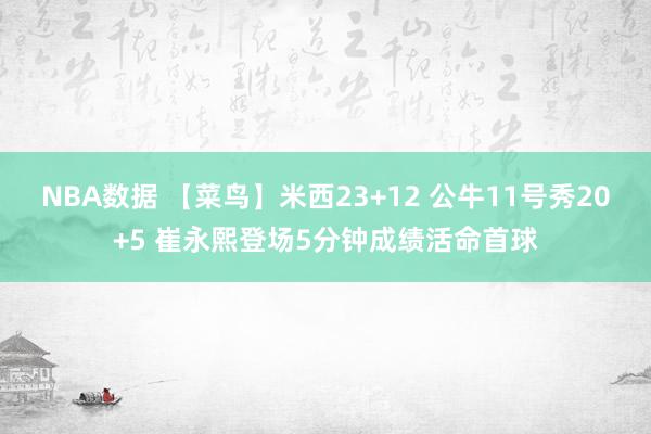 NBA数据 【菜鸟】米西23+12 公牛11号秀20+5 崔永熙登场5分钟成绩活命首球