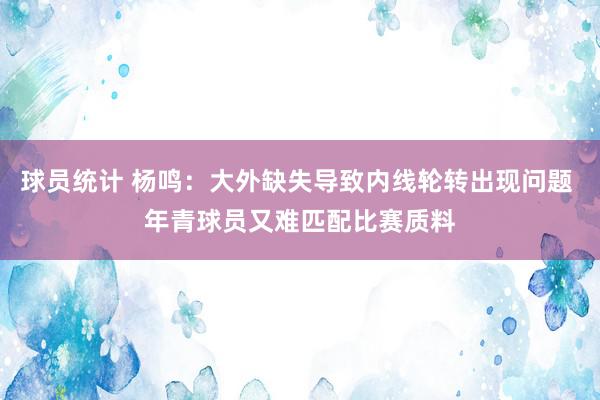 球员统计 杨鸣：大外缺失导致内线轮转出现问题 年青球员又难匹配比赛质料