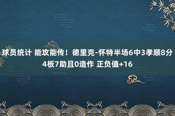 球员统计 能攻能传！德里克-怀特半场6中3孝顺8分4板7助且0造作 正负值+16